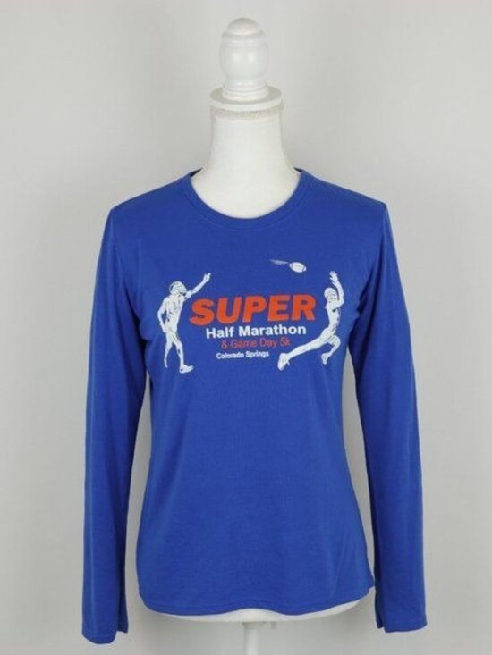 Gildan Performance Women's Medium Blue Graphic Crewneck Long Sleeve Tee - Picture 1 of 5